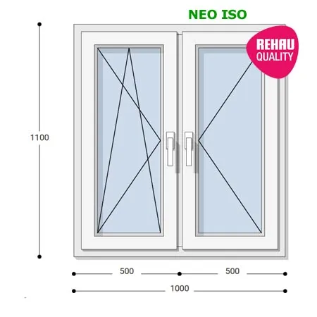 100x110 Műanyag ablak, Kétszárnyú, Bukó/Nyíló+Nyíló, Neo Iso Rehau