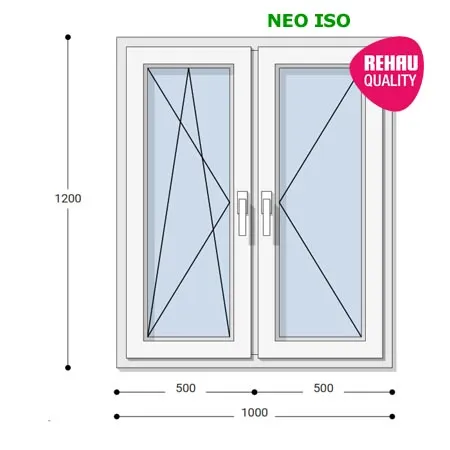 100x120 Műanyag ablak, Kétszárnyú, Bukó/Nyíló+Nyíló, Neo Iso Rehau