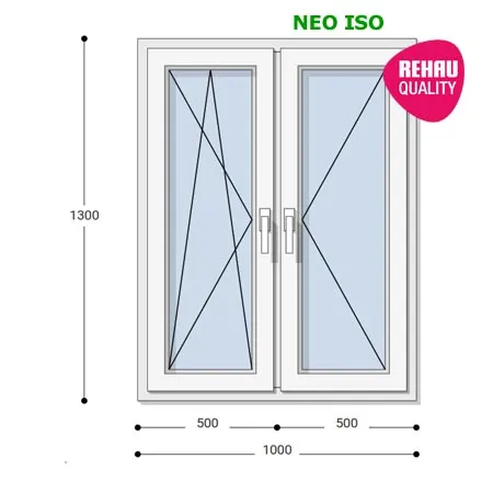 100x130 Műanyag ablak, Kétszárnyú, Bukó/Nyíló+Nyíló, Neo Iso Rehau