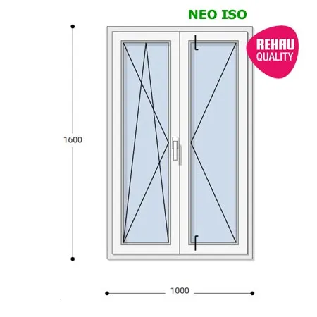 100x160 Műanyag ablak, Középen Felnyíló, Bukó/Nyíló+Nyíló, Neo Iso Rehau