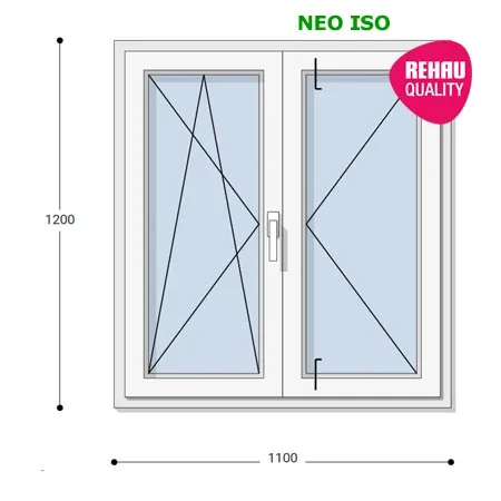 110x120 Műanyag ablak, Középen Felnyíló, Bukó/Nyíló+Nyíló, Neo Iso Rehau