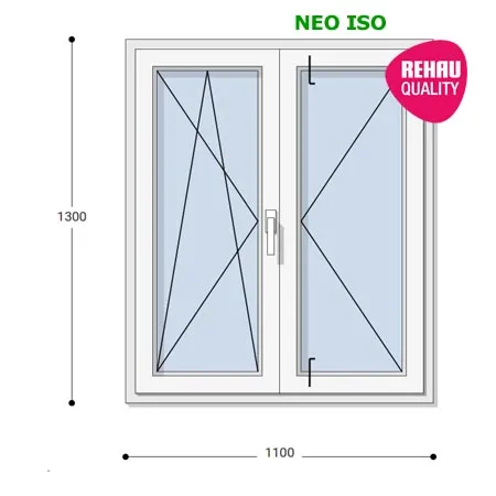 110x130 Műanyag ablak, Középen Felnyíló, Bukó/Nyíló+Nyíló, Neo Iso Rehau
