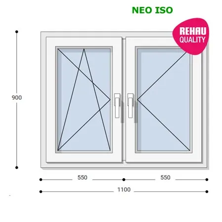 110x90 Műanyag ablak, Kétszárnyú, Bukó/Nyíló+Nyíló, Neo Iso Rehau