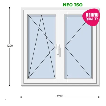 120x120 Műanyag ablak, Középen Felnyíló, Bukó/Nyíló+Nyíló, Neo Iso Rehau