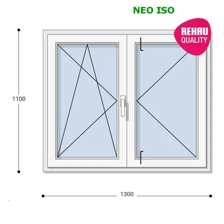 130x110 Műanyag ablak, Középen Felnyíló, Bukó/Nyíló+Nyíló, Neo Iso Rehau
