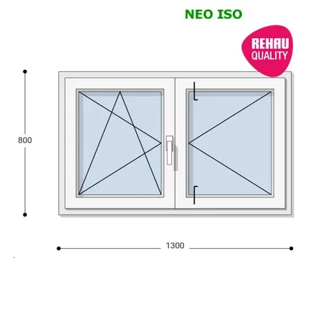 130x80 Műanyag ablak, Középen Felnyíló, Bukó/Nyíló+Nyíló, Neo Iso Rehau