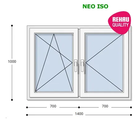 140x100 Műanyag ablak, Kétszárnyú, Bukó/Nyíló+Nyíló, Neo Iso Rehau