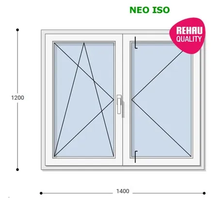 140x120 Műanyag ablak, Középen Felnyíló, Bukó/Nyíló+Nyíló, Neo Iso Rehau
