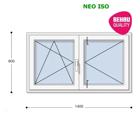 140x80 Műanyag ablak, Középen Felnyíló, Bukó/Nyíló+Nyíló, Neo Iso Rehau