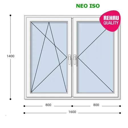 160x140 Műanyag ablak, Kétszárnyú, Bukó/Nyíló+Nyíló, Neo Iso Rehau