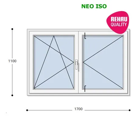 170x110 Műanyag ablak, Középen Felnyíló, Bukó/Nyíló+Nyíló, Neo Iso Rehau