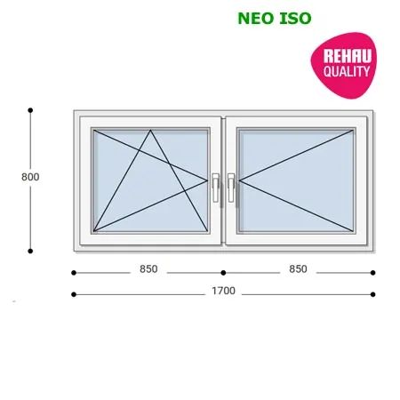 170x80 Műanyag ablak, Kétszárnyú, Bukó/Nyíló+Nyíló, Neo Iso Rehau