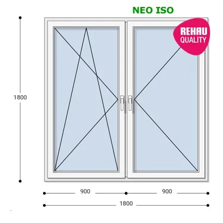 180x180 Műanyag ablak, Kétszárnyú, Bukó/Nyíló+Nyíló, Neo Iso Rehau