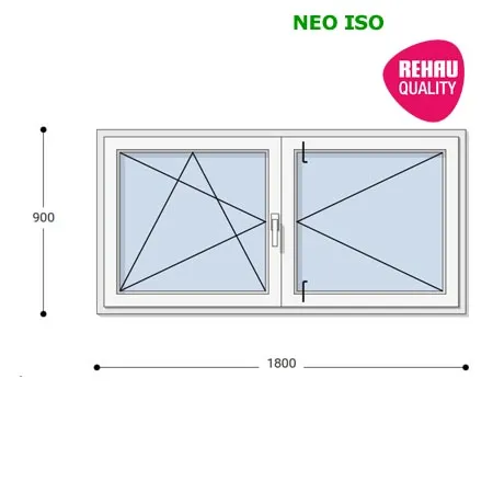 180x90 Műanyag ablak, Középen Felnyíló, Bukó/Nyíló+Nyíló, Neo Iso Rehau