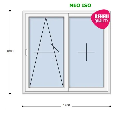190x180 Műanyag erkélyajtó, Kétszárnyú, Toló+Fix, Neo Iso Rehau