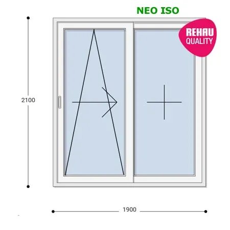 190x210 Műanyag erkélyajtó, Kétszárnyú, Toló+Fix, Neo Iso Rehau