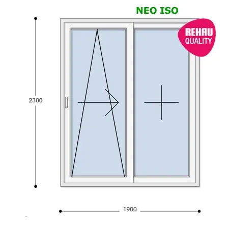 190x230 Műanyag erkélyajtó, Kétszárnyú, Toló+Fix, Neo Iso Rehau