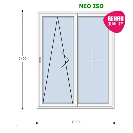 190x240 Műanyag erkélyajtó, Kétszárnyú, Toló+Fix, Neo Iso Rehau
