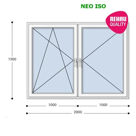 200x150 Műanyag ablak, Kétszárnyú, Bukó/Nyíló+Nyíló, Neo Iso Rehau