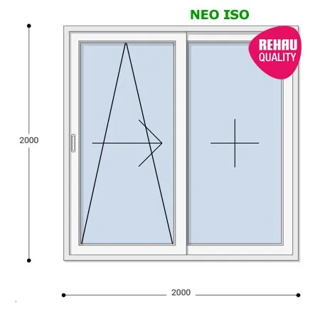 200x200 Műanyag erkélyajtó, Kétszárnyú, Toló+Fix, Neo Iso Rehau
