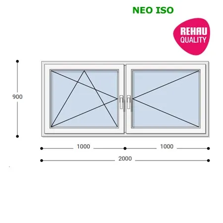 200x90 Műanyag ablak, Kétszárnyú, Bukó/Nyíló+Nyíló, Neo Iso Rehau