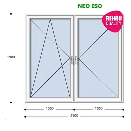210x190 Műanyag ablak, Kétszárnyú, Bukó/Nyíló+Nyíló, Neo Iso Rehau
