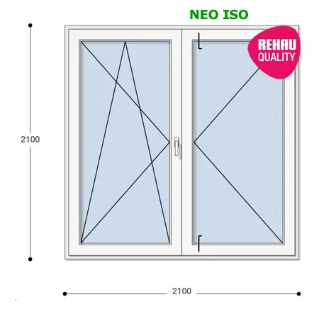 210x210 Műanyag erkélyajtó, Kétszárnyú, Bukó/Nyíló+Nyíló, Neo Iso Rehau