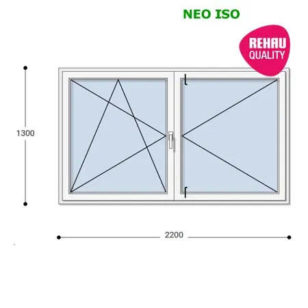 220x130 Műanyag ablak, Középen Felnyíló, Bukó/Nyíló+Nyíló, Neo Iso Rehau