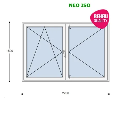 220x150 Műanyag ablak, Középen Felnyíló, Bukó/Nyíló+Nyíló, Neo Iso Rehau
