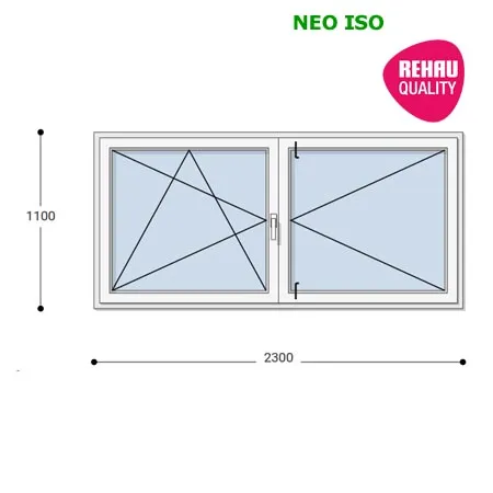 230x110 Műanyag ablak, Középen Felnyíló, Bukó/Nyíló+Nyíló, Neo Iso Rehau