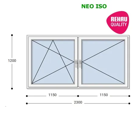 230x120 Műanyag ablak, Kétszárnyú, Bukó/Nyíló+Nyíló, Neo Iso Rehau