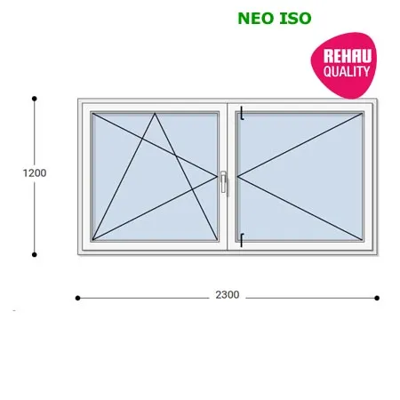 230x120 Műanyag ablak, Középen Felnyíló, Bukó/Nyíló+Nyíló, Neo Iso Rehau