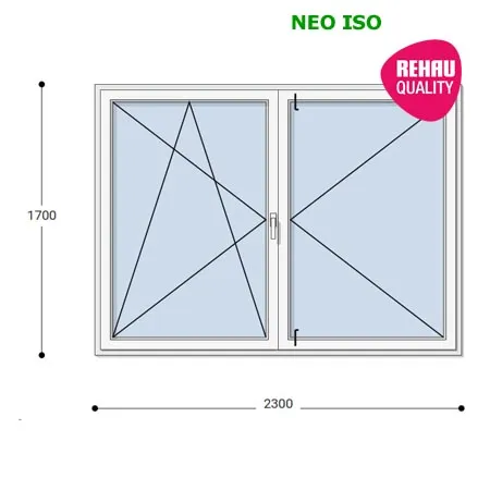 230x170 Műanyag ablak, Középen Felnyíló, Bukó/Nyíló+Nyíló, Neo Iso Rehau