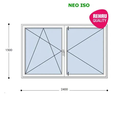 240x150 Műanyag ablak, Középen Felnyíló, Bukó/Nyíló+Nyíló, Neo Iso Rehau