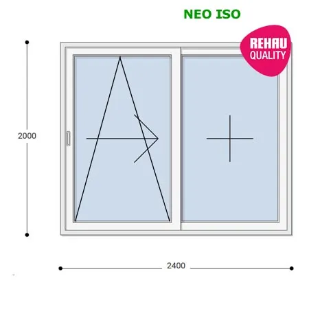 240x200 Műanyag erkélyajtó, Kétszárnyú, Toló+Fix, Neo Iso Rehau