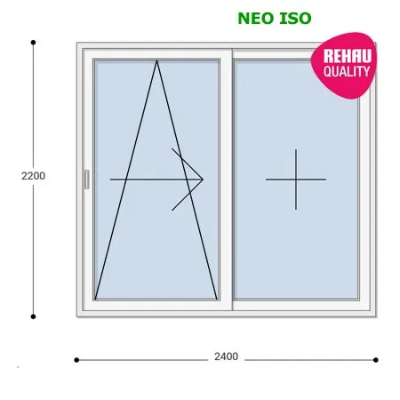240x220 Műanyag erkélyajtó, Kétszárnyú, Toló+Fix, Neo Iso Rehau