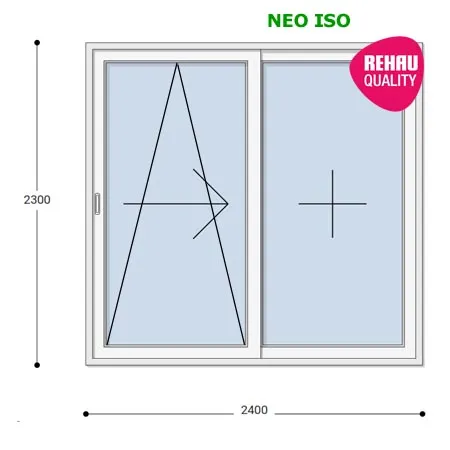 240x230 Műanyag erkélyajtó, Kétszárnyú, Toló+Fix, Neo Iso Rehau