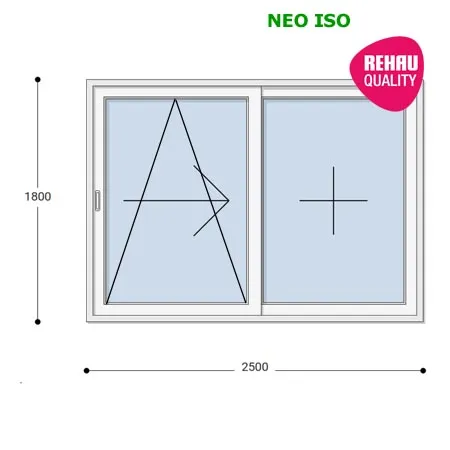 250x180 Műanyag erkélyajtó, Kétszárnyú, Toló+Fix, Neo Iso Rehau