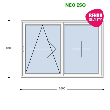 260x180 Műanyag erkélyajtó, Kétszárnyú, Toló+Fix, Neo Iso Rehau