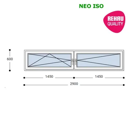 290x60 Műanyag ablak, Kétszárnyú, Bukó/Nyíló+Nyíló, Neo Iso Rehau