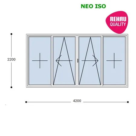 420x220 Toló Erkélyajtó, Középről Nyíló, Toló-Bukó Teraszajtó, Neo Iso Rehau