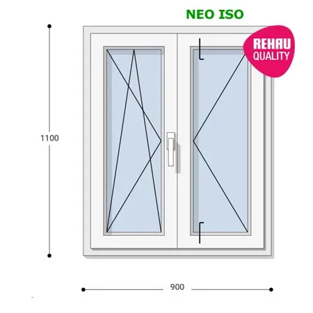 90x110 Műanyag ablak, Középen Felnyíló, Bukó/Nyíló+Nyíló, Neo Iso Rehau