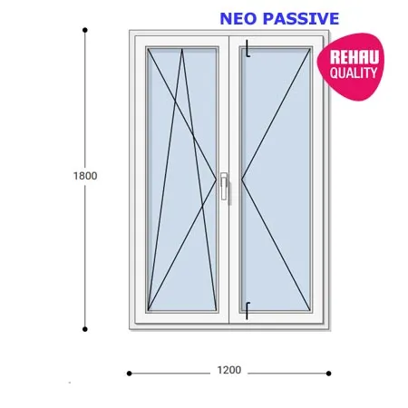 120x180 Műanyag ablak, Középen Felnyíló, Bukó/Nyíló+Nyíló, Neo Passive Rehau