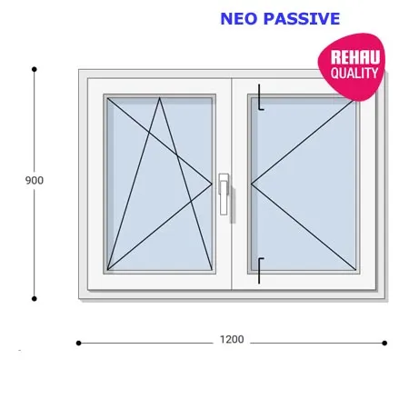 120x90 Műanyag ablak, Középen Felnyíló, Bukó/Nyíló+Nyíló, Neo Passive Rehau