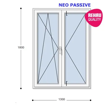 130x180 Műanyag ablak, Középen Felnyíló, Bukó/Nyíló+Nyíló, Neo Passive Rehau