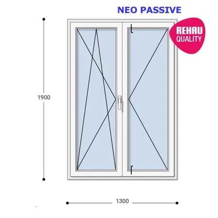 130x190 Műanyag ablak, Középen Felnyíló, Bukó/Nyíló+Nyíló, Neo Passive Rehau