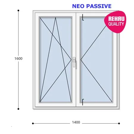 140x160 Műanyag ablak, Középen Felnyíló, Bukó/Nyíló+Nyíló, Neo Passive Rehau