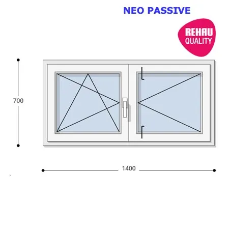 140x70 Műanyag ablak, Középen Felnyíló, Bukó/Nyíló+Nyíló, Neo Passive Rehau