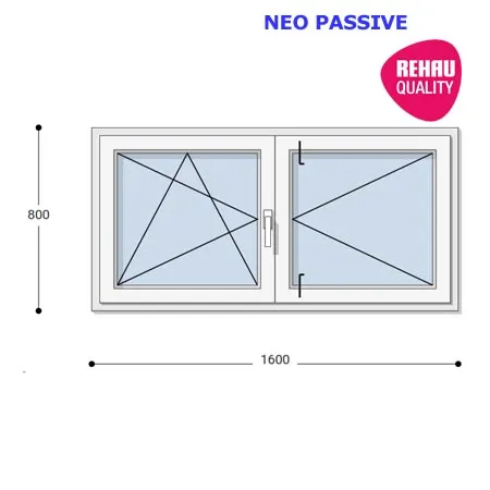 160x80 Műanyag ablak, Középen Felnyíló, Bukó/Nyíló+Nyíló, Neo Passive Rehau