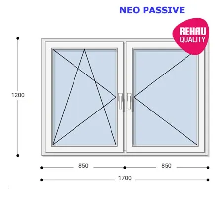 170x120 Műanyag ablak, Kétszárnyú, Bukó/Nyíló+Nyíló, Neo Passive Rehau